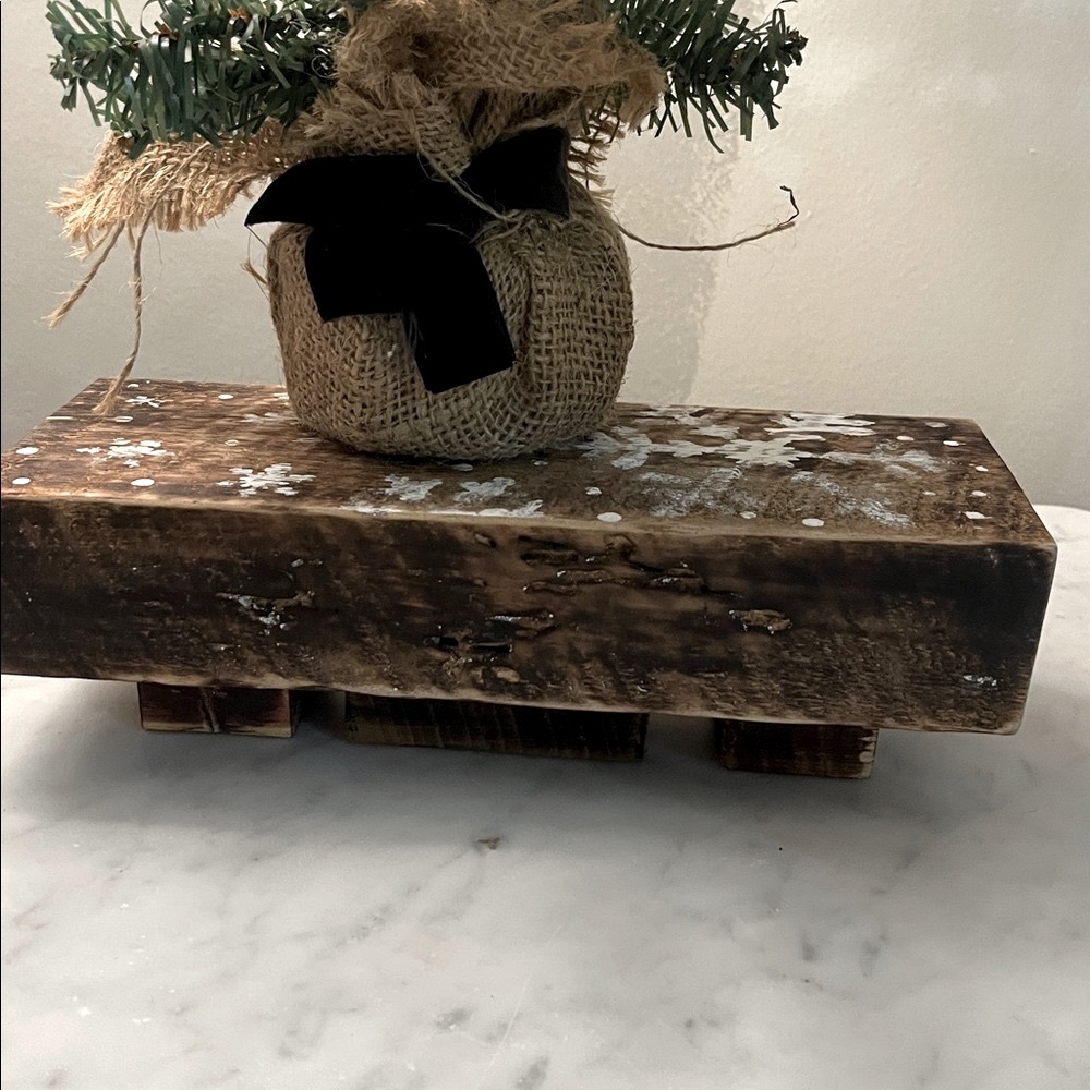 Rustic Wooden Riser Display Tray With Snowflakes Handmade Reclaimed Wood - Picture 6 of 9